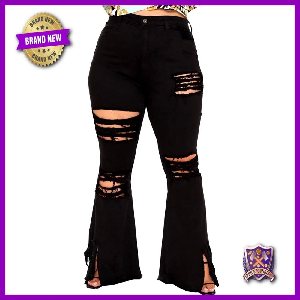 Plus Size High Waist Flare Jeans Elastic Stretch Bell Bottom Denim Pants